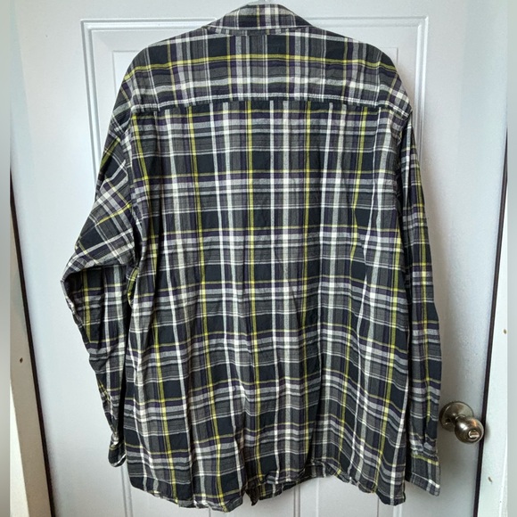 Columbia Mens Button Up Dress Shirt Navy Blue Yellow and White Plaid Size XXL - Picture 5 of 9